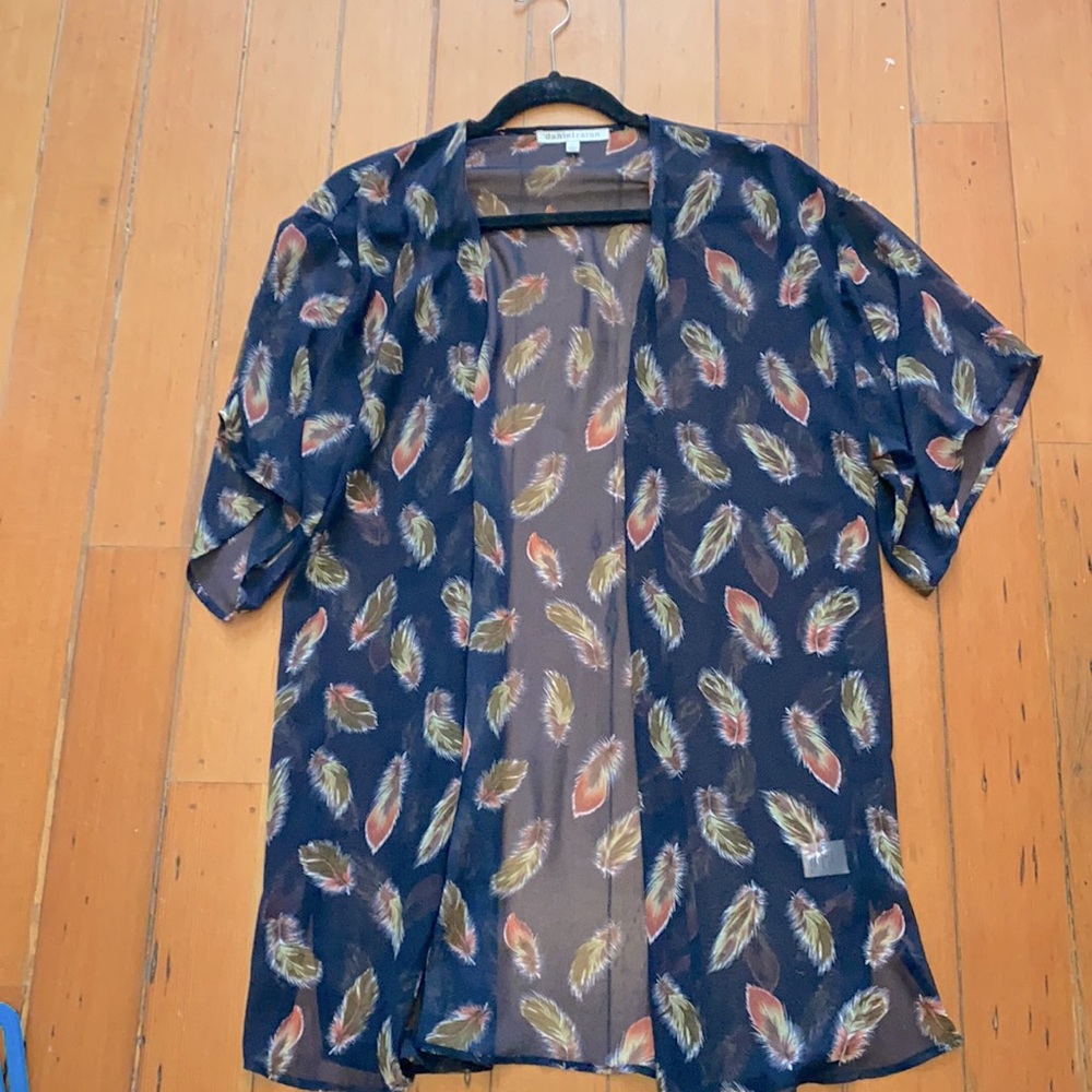 Navy feather open blouse
